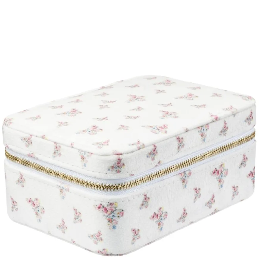 Velvet Jewellery Box Off White Butterfly Pattern