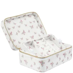 Velvet Jewellery Box Off White Butterfly Pattern