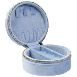 Velvet Jewellery Box Round Light Blue