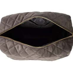 Velvet Square Quilted Make-Up Pouch Large Dark Grey