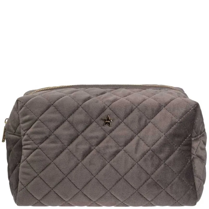 Velvet Square Quilted Make-Up Pouch Small Dark Grey