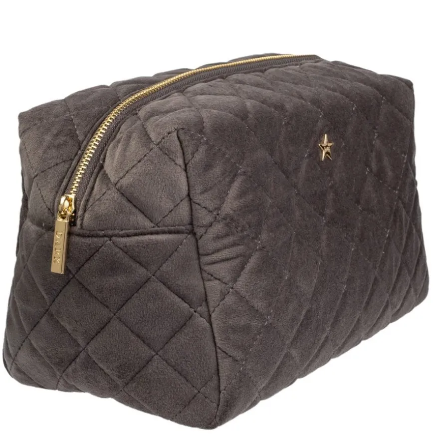 Velvet Square Quilted Make-Up Pouch Small Dark Grey