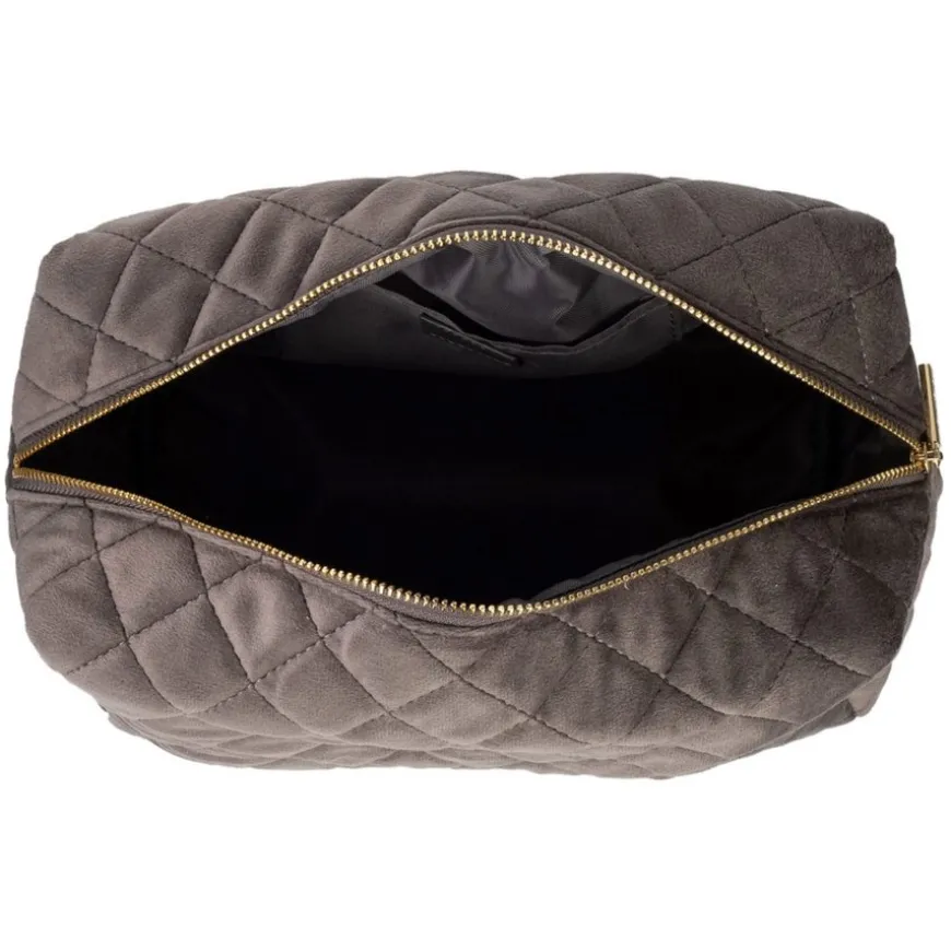 Velvet Square Quilted Make-Up Pouch Small Dark Grey