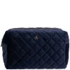 Velvet Square Quilted Make-Up Pouch Large Navy Blue