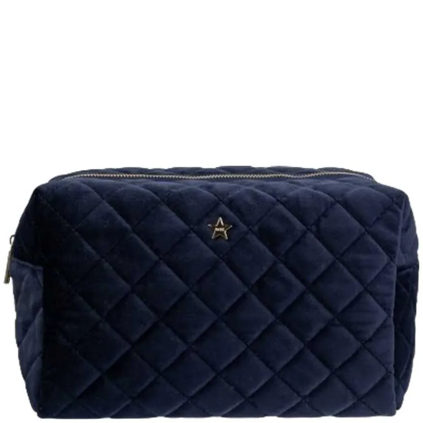 Velvet Square Quilted Make-Up Pouch Large Navy Blue
