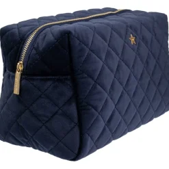 Velvet Square Quilted Make-Up Pouch Large Navy Blue