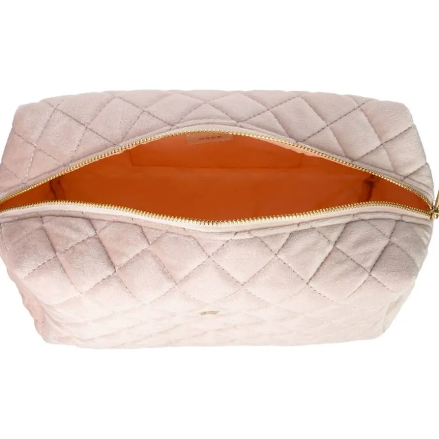 Velvet Square Quilted Make-Up Pouch Small Sparkled Pale Rose