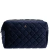 Velvet Square Quilted Make-Up Pouch Small Navy Blue