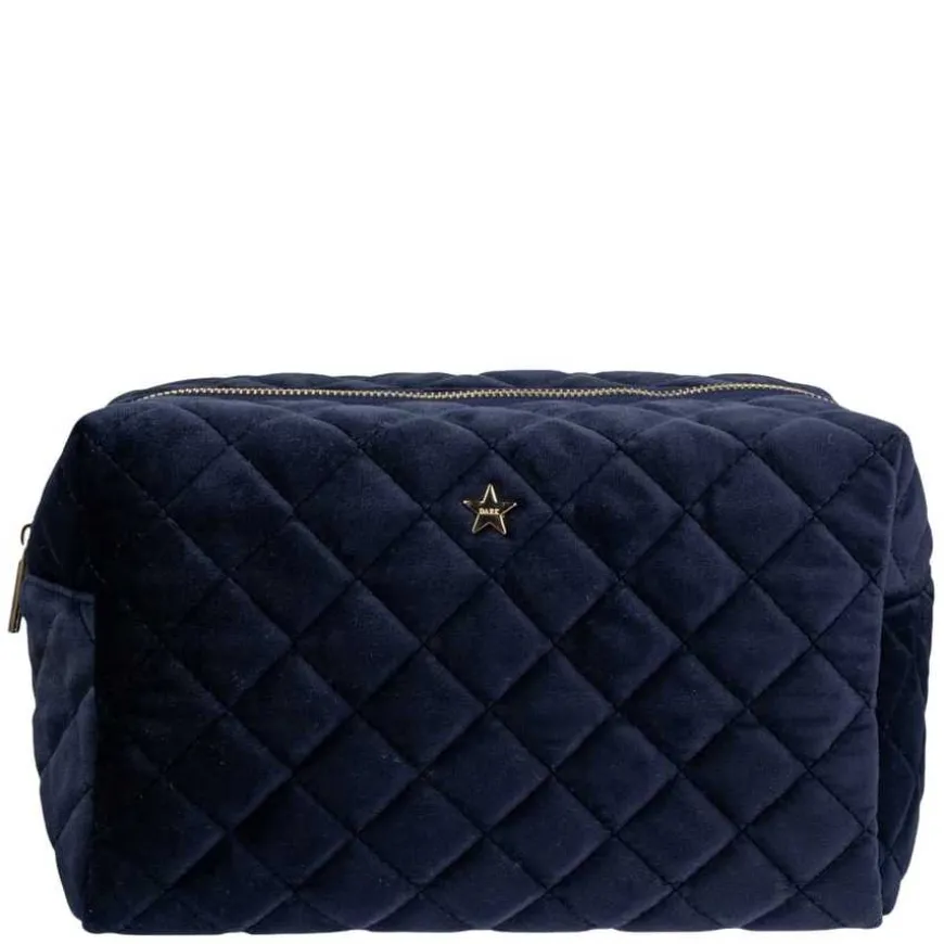 Velvet Square Quilted Make-Up Pouch Small Navy Blue