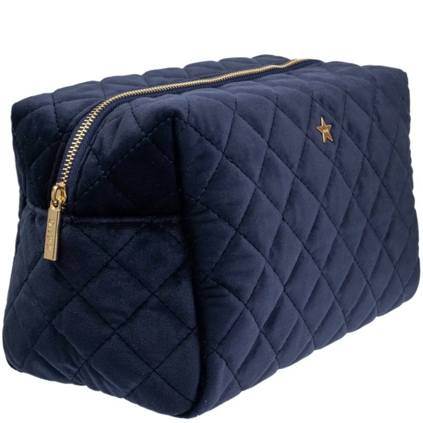 Velvet Square Quilted Make-Up Pouch Small Navy Blue