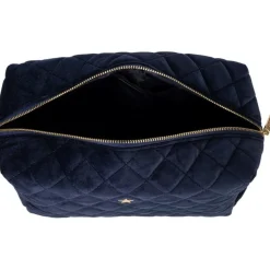 Velvet Square Quilted Make-Up Pouch Small Navy Blue