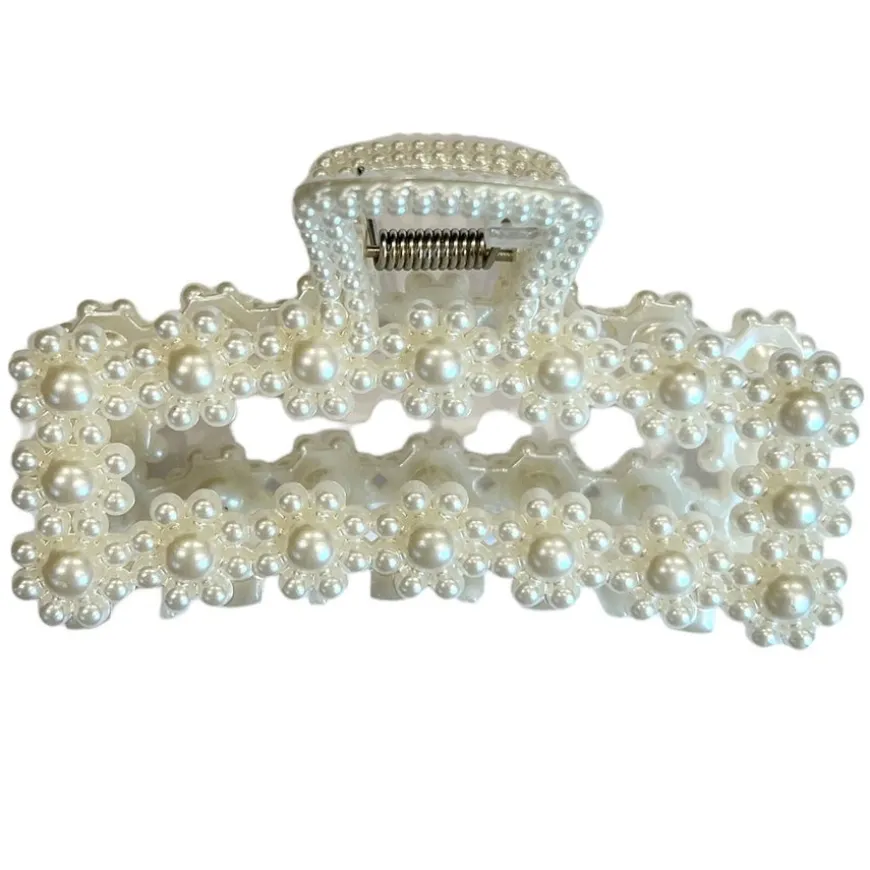 Vintage Pearl Hair Claw Square White