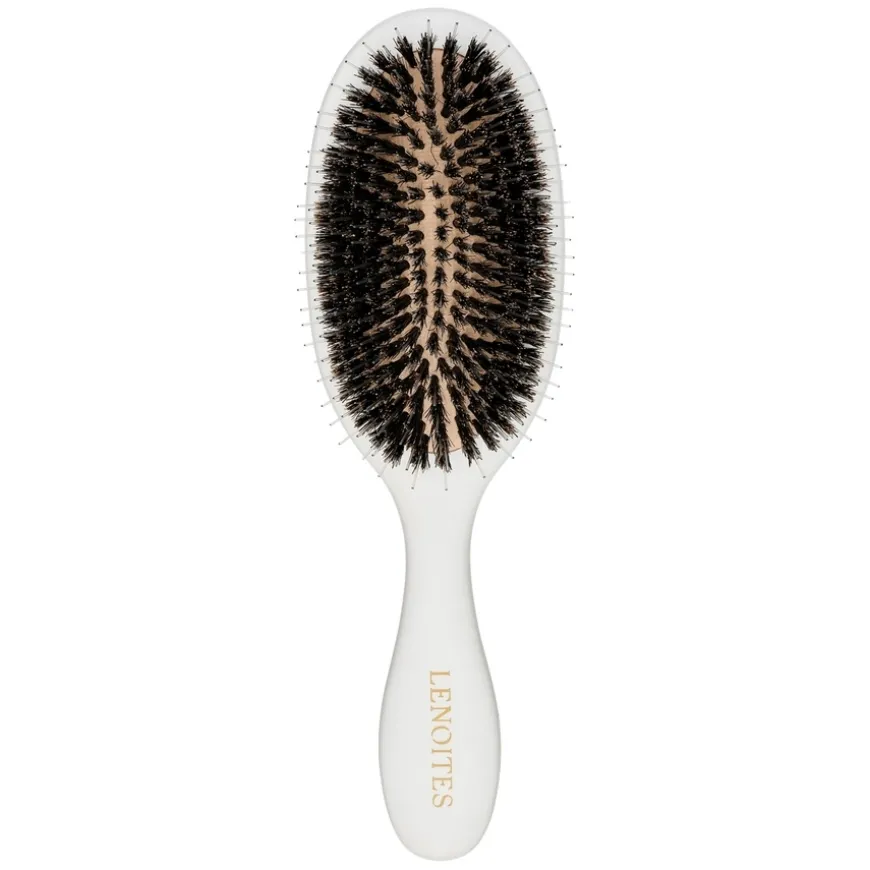 Wild Boar Hair Brush with Cleaning Tool White