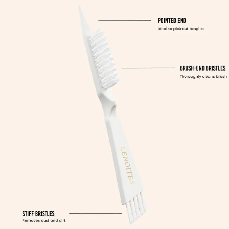 Wild Boar Hair Brush with Cleaning Tool White