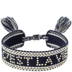 Woven Friendship Bracelet With Crystals C'est La Vie Navy Blue