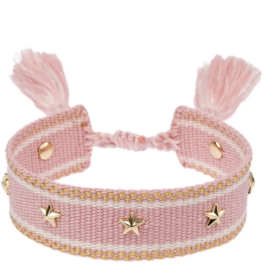 Woven Friendship Bracelet With Star Studs Light Rose With Gold