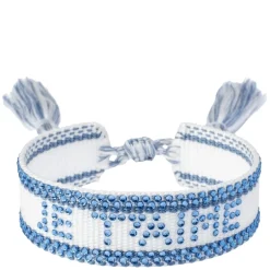 Woven Friendship Bracelet With Crystals "Je T'aime" White With Light Blue