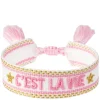 Woven Friendship Bracelet "C'est La Vie" White With Bubblegum Pink & Gold