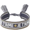 Woven Friendship Bracelet Je T'aime Steel Blue With Gold