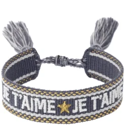 Woven Friendship Bracelet Je T'aime Steel Blue With Gold