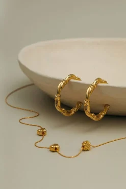 Woven Twist & Cross Mid-Size Hoop Earrings